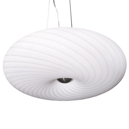 Lampa wisząca szklana MONARTE biała, nowoczesna, wzór w paski