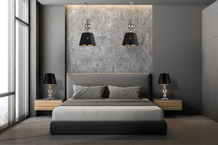 Czarna lampa wisząca z abażurem z tkaniny ze złotym wnętrzem, z chromowanymi akcentami, elegancka MURANEO