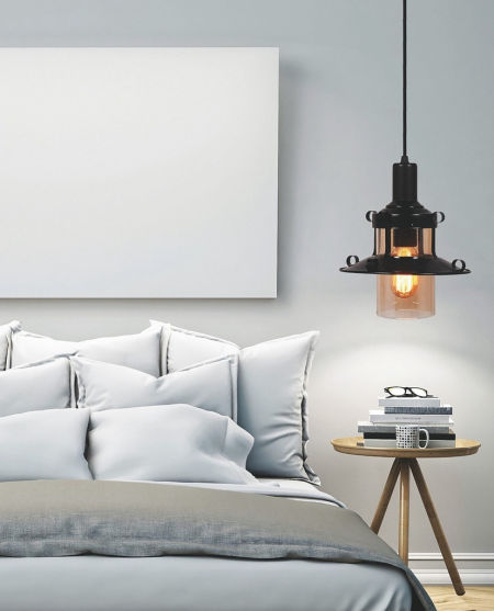 Szklana pojedyncza lampa wisząca CAPRI W1 czarno - bursztynowa loftowa