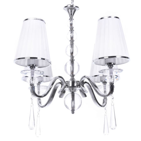 Żyrandol z kryształkami, biały abażur poczwórny FEDERRICA W4 ramiona srebrne chrom