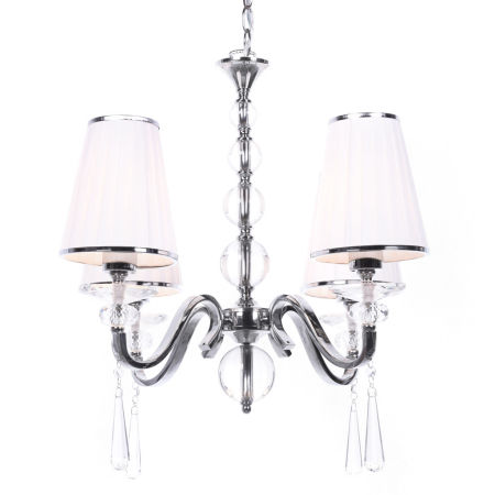 Żyrandol z kryształkami, biały abażur poczwórny FEDERRICA W4 ramiona srebrne chrom