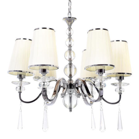 Nowoczesny żyrandol kryształowy kremowy abażur FEDERRICA W6 6-ramienny