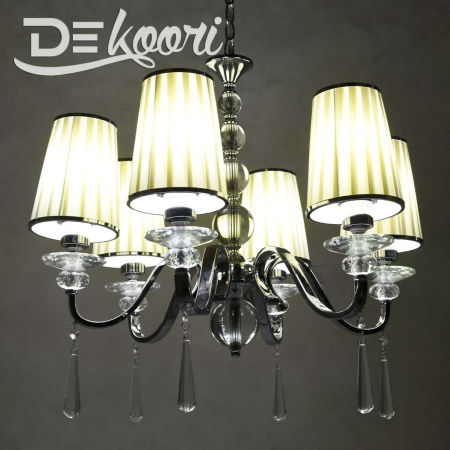 Nowoczesny żyrandol kryształowy kremowy abażur FEDERRICA W6 6-ramienny