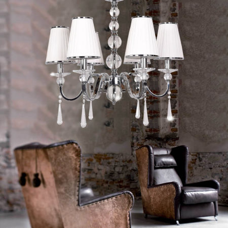 Żyrandol kryształowy FEDERRICA W6 biały chromowany na łańcuchu