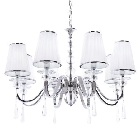 Klasyczny, elegancki biały żyrandol kryształowy FEDERRICA W8 chromowany, na łańcuchu