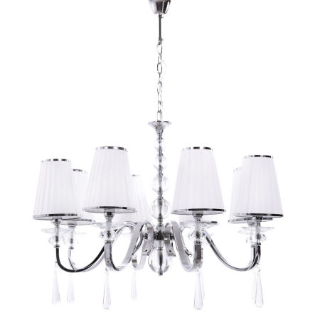 Klasyczny, elegancki biały żyrandol kryształowy FEDERRICA W8 chromowany, na łańcuchu