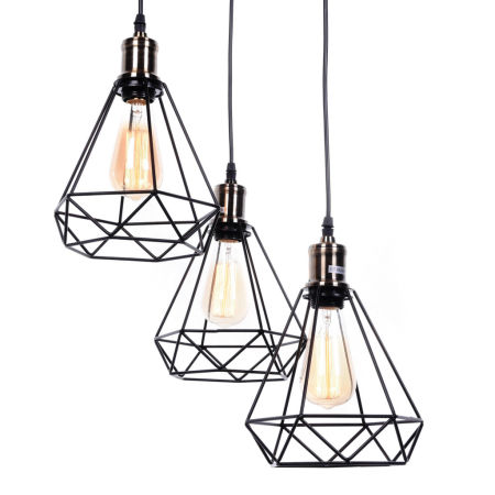 Minimalistyczna lampa wisząca COBI W3 czarna druciany diament loft