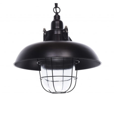 Lampa industrialna loft PRODDI czarna wisząca, metalowo-szklana