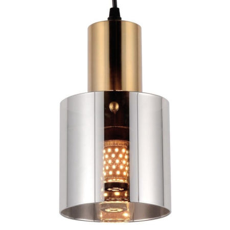 Nowoczesna, dymiona, szara lampa wisząca z mosiężnymi elementami BOLENA