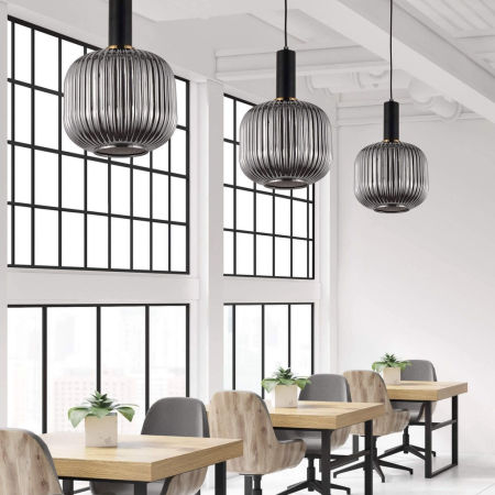 Nowoczesna lampa wisząca GATO, dymiony szklany klosz w loftowym stylu