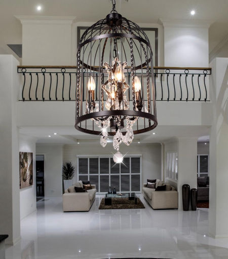 Lampa, żyrandol czarna klatka dla ptaków ARCHIVIA designerska z kryształkami