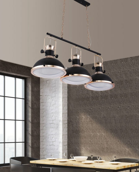 Metalowa lampa wisząca BATORE W3 potrójna na łańcuchu czarna loft