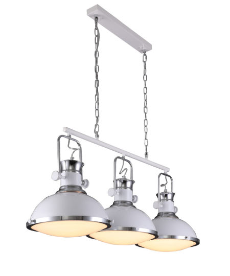 Biała lampa wisząca BATORE W3 na listwie przemysłowa na łańcuchu