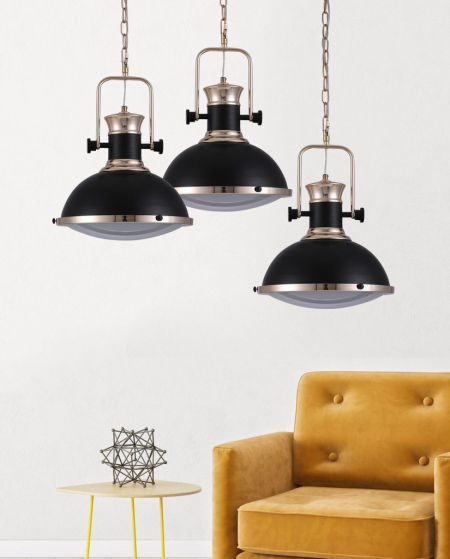 Pojedyncza lampa wisząca BATORE W1 czarna przemysłowa na łańcuchu