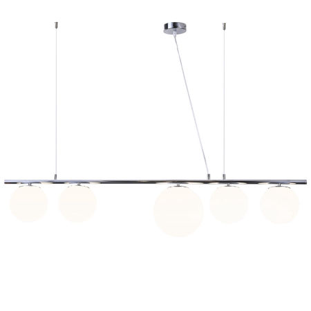 Chromowana lampa wisząca BARISTICA W5 z białymi nowoczesnymi okrągłymi kloszami