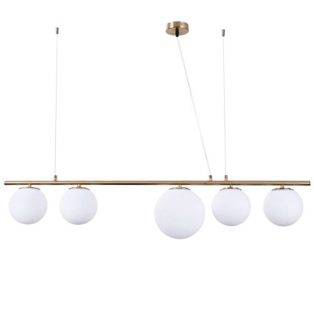 Wielopunktowa lampa wisząca na listwie BARISTICA W5 w kolorze mosiądzu z białymi kulami