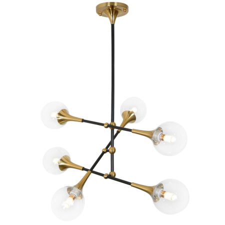Wieloramienna lampa VIVALDO W6 w kolorze mosiądzu z przezroczystymi kulami