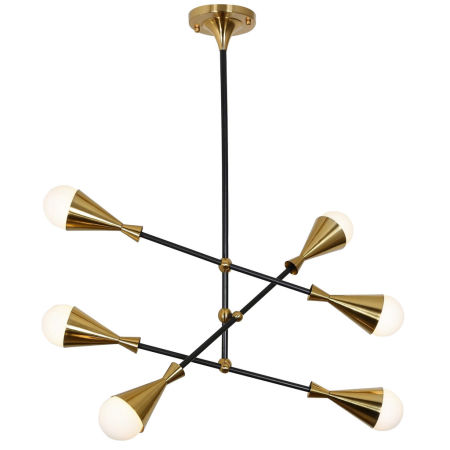 Nowoczesna mosiężna lampa wisząca VALPINA W6 wieloramienna, szklane klosze