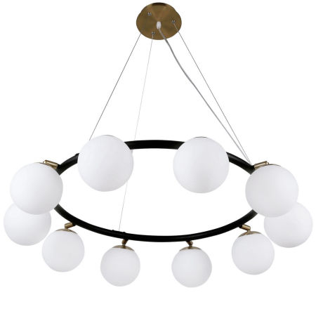 Czarno-mosiężna lampa wisząca MODICA W10, ruchome klosze kule, w stylu glamour