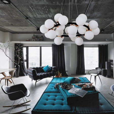 Czarno-złota, elegancka lampa wisząca, wielopunktowa MARSIADA, białe klosze