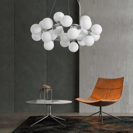 Designerska chromowana lampa wisząca MARSIADA wielopunktowa biała