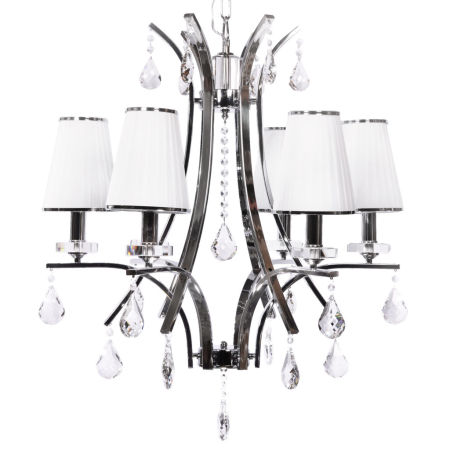 Żyrandol wiszący GLAMOUR W6 z kryształkami biały abażur z tkaniny