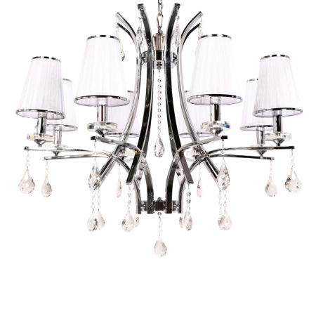 Kryształowy żyrandol GLAMOUR W8 z ośmioma białymi abażurami