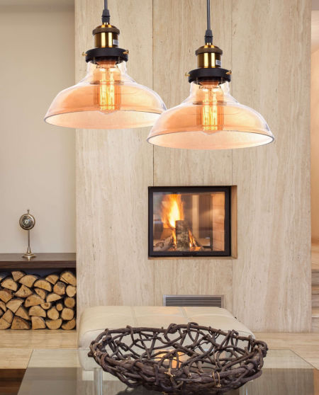 Szklana lampa wisząca GABI bursztynowa industrialna loft zwis
