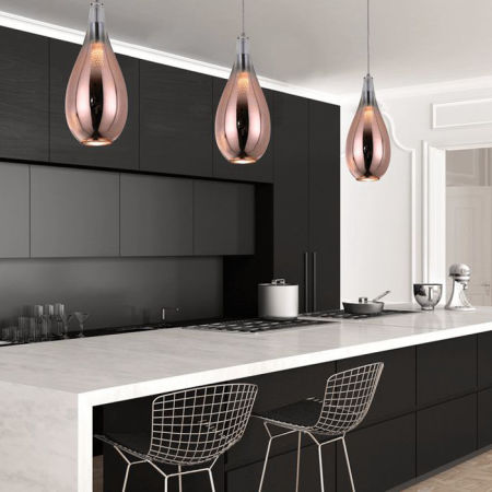 Półprzezroczysta, różowo-złota lampa wisząca, zwis w kształcie kropli LAURIS