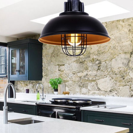 Półokrągłą czarna lampa wisząca FUKO metalowa w stylu industrialna