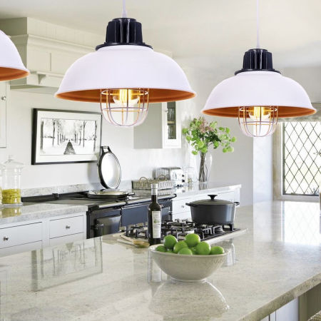 Metalowa biała lampa wisząca FUKO półokrągła regulowana loftowa