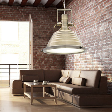 Metalowa lampa wisząca BRAGGI na łańcuchu przemysłowa mosiężna