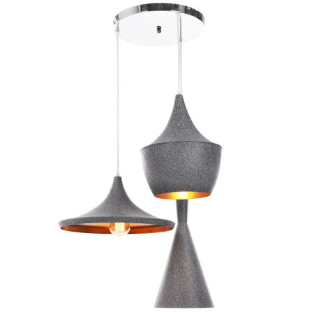 Designerska, potrójna, granitowa lampa wisząca FOGGI W3 ze złotym wnętrzem