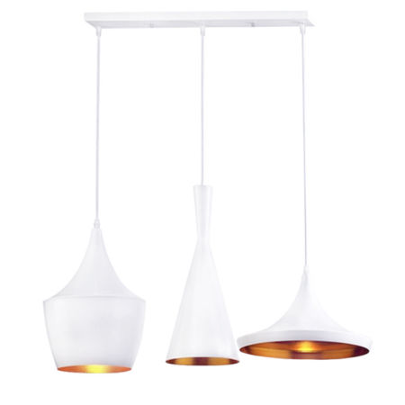 Skandynawska lampa wisząca FOGGI TRIO potrójna biała, złota w środku