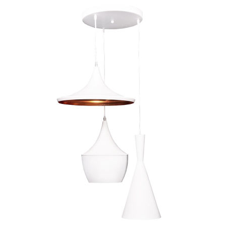 Minimalistyczna biała lampa wisząca FOGGI W3 potrójna loft, złote wnętrze