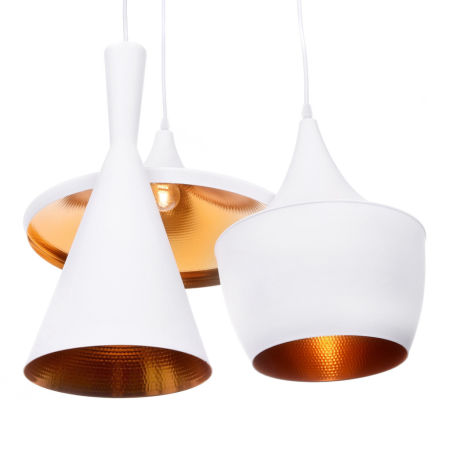 Minimalistyczna biała lampa wisząca FOGGI W3 potrójna loft, złote wnętrze