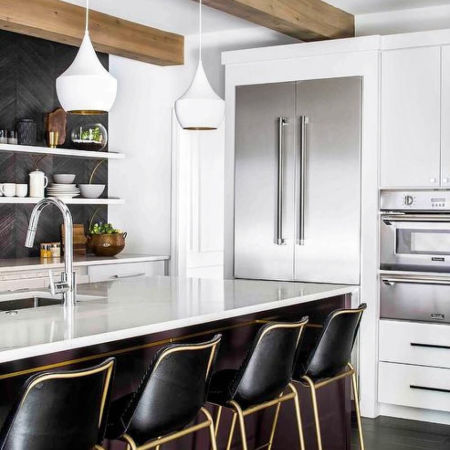 Designerska biała lampa FOGGI 12B okrągła industrialna, złoty środek, zwis