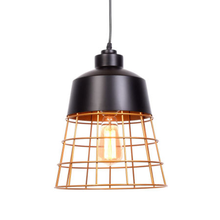 Lampa wisząca druciana czarna, złota klatka BAGSY metalowa