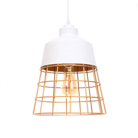 Druciana biała lampa wisząca BAGSY nowoczesna złota klatka loftowa