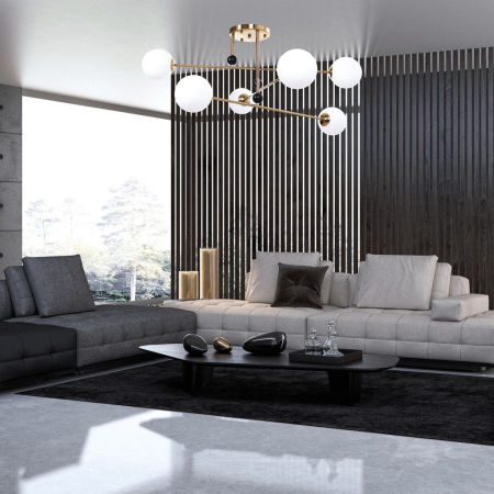 Nowoczesna lampa wisząca w kolorze mosiądzu BERSAGO W6 z okrągłymi kloszami