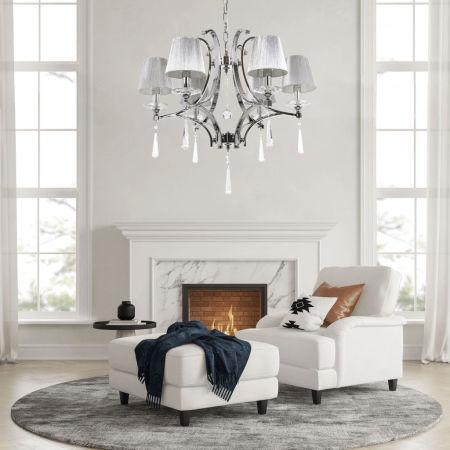 Żyrandol kryształowy VENISIA W6 srebrny, jasno-szary abażur