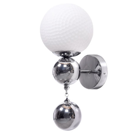 Designerska lampa ścienna INDO chromowana metalowa z białym kloszem