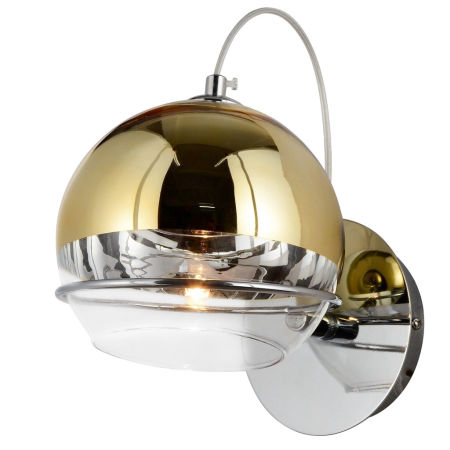 Szklany designerski kinkiet VERONI dwukolorowy klosz kula - złoty, przezroczysty