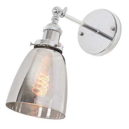 Nowoczesny kinkiet loftowy FABI W1 szklany klosz dymiony szary, chromowany metalowy