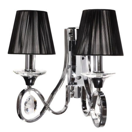 Kinkiet kryształowy czarny abażur NEGRIO W2 podwójny