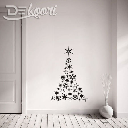 Naklejki na ścianę, meble, szyby, okna, lustro CHOINKA Z GWIAZDEK I ŚNIEŻYNEK