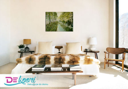 Obraz olejny pejzaż natura przyroda rzeczka brzozy 70x50 cm