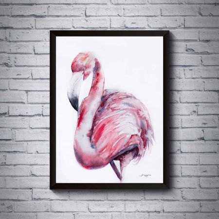 Artystyczny plakat akwarela FLAMING różowo-czerwony motyw zwierzęcy