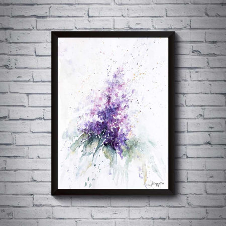 Plakat artystyczny akwarela KIŚĆ BZU LILAKA fioletowo-zielony roślinny