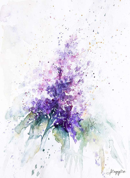 Plakat artystyczny akwarela KIŚĆ BZU LILAKA fioletowo-zielony roślinny